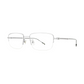 a polished silver half-rimless frame and accented by sleek black and silver temples