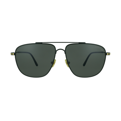 Tom Ford FT0815/S 01C LEN sunglasses with a rectangular black metal frame and grey lenses